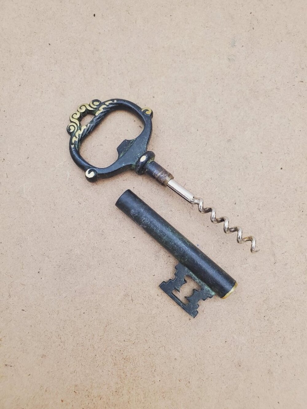 Antique Corkscrew Bottle Opener, Vintage Corkscrew and Bottle Opener Key Shaped